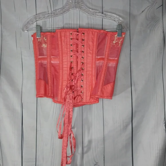 Corset Story Peach Lace-Up With Zip Side Panels Boned Underbust Corset - Picture 5 of 9